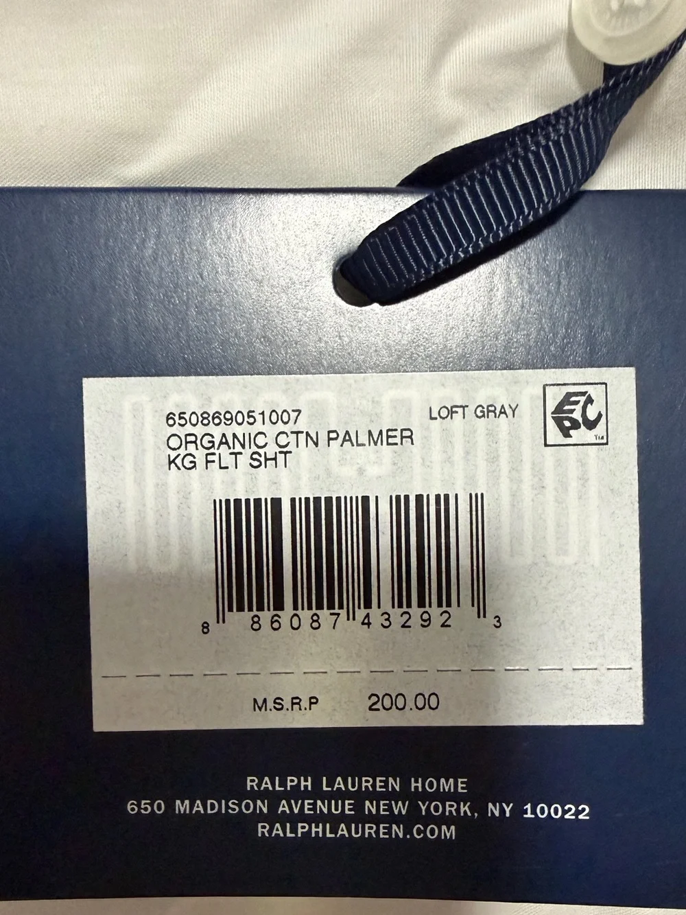 Ralph Lauren White Flat Sheet with Navy Piping
